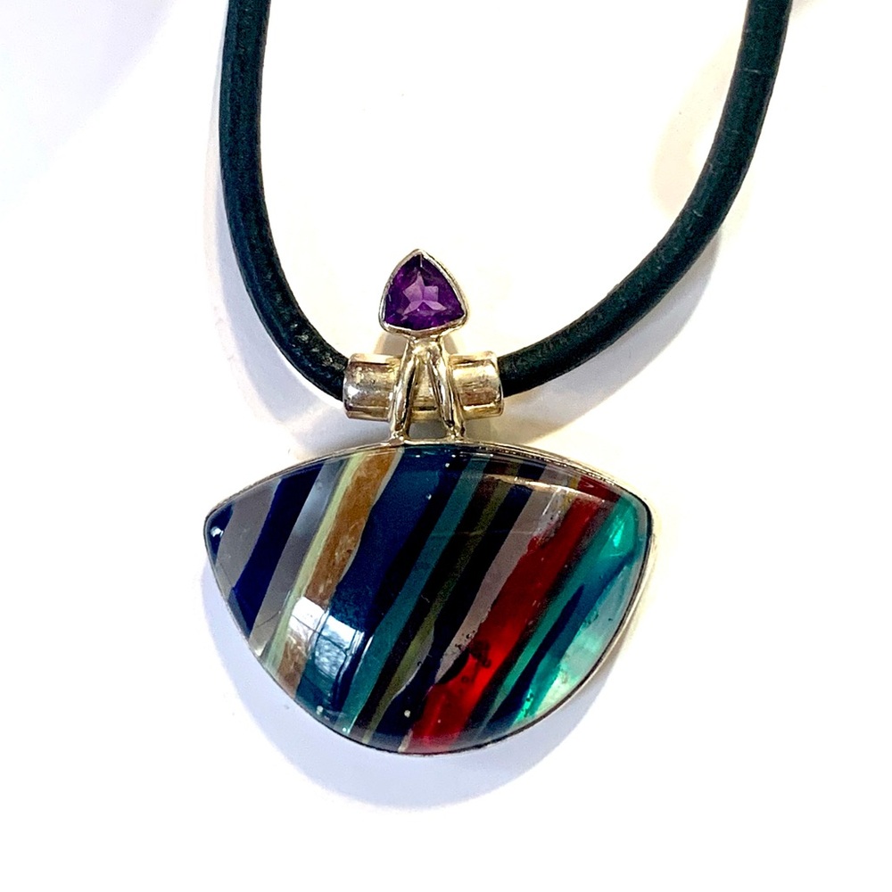 Artisan Surfboard Acrylic & Amethyst Necklace